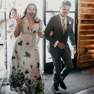 Gorgeous floor length white and floral gown